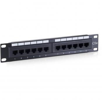 Patch Panel 12 Puertos RJ-45 Cat.5e - 1U - Negro - 25,4 cm (10)