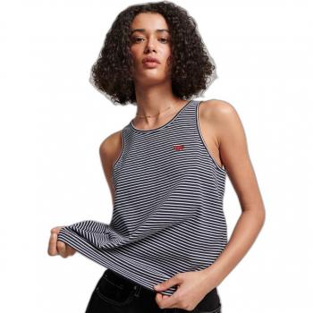 Camiseta sin mangas de algodón orgánico a rayas para mujer Superdry Vintage Logo Emb Stripe