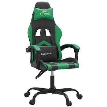 Silla Gaming Giratoria de Cuero Sintético Negro y Verde con Reposabrazos Ajustables y Ruedas