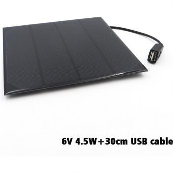 Cargador Solar Poliacristalino 6V de 2W a 6W con Cable USB de 5V para Bricolaje y Carga de Teléfonos Móviles (30cm)