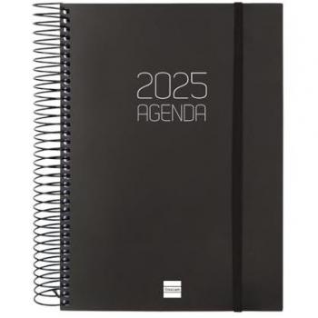 Finocam - Agenda Espiral Opaque 2025 Negro Catalán 1 Día Página (Enero 2025 - Diciembre 2025, 12 meses) E10-155x212 mm