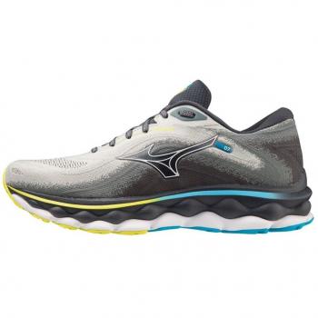 Mizuno Wave Sky 7 Men's Running Shoes - Gray Yellow Aqua, Size 42.5