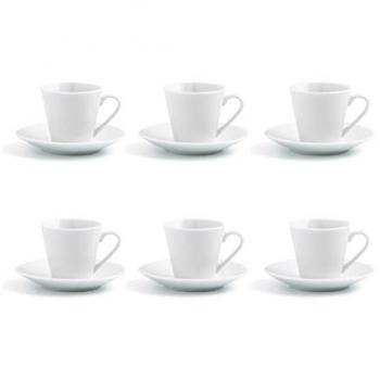 Set 6 Tazas de Café con Plato Quid Renova Blanca 9cl Porcelana Transparente Apto Microondas Reciclable