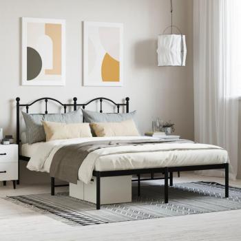 vidaXL Metal Bed Frame without Mattress with Headboard Black 135x190cm