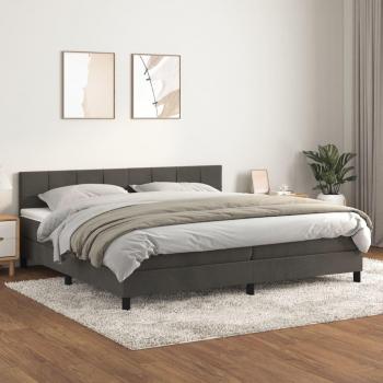 Cama box spring suave con colchón de terciopelo gris oscuro 200x200 cm