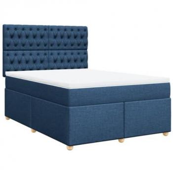 Cama box spring con colchón de muelles en tela azul 160x200 cm