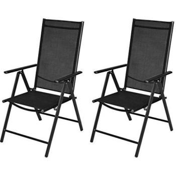 Folding Garden Chairs Set of 2 in Black Aluminum and Textilene