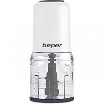 Beper - Picadora Eléctrica de Doble Cuchilla para Molienda y Picados Uniformes, Cuchilla de Acero, 400 W, Contenedor de 0.5 L, Blanco