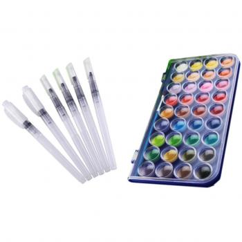 Juego de 6 pinceles de acuarela variados con caja de pinturas de acuarela de 36 colores, juego básico para pintura de acuarelas, regalo perfecto Talla 1
