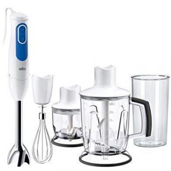 Braun Minipimer 3 MQ3045 - Batidora de Mano de 700W Metálico, 2 Velocidades, Antisalpicaduras, 4 Accesorios