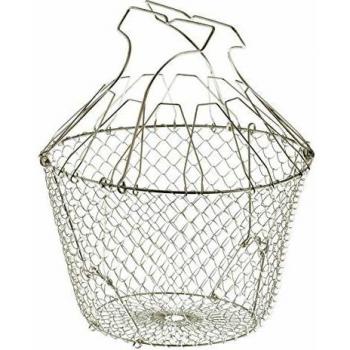 Cesta para ensalada plegable de acero inoxidable 22,5 cm con raididores, fácil almacenamiento y diseño ergonómico