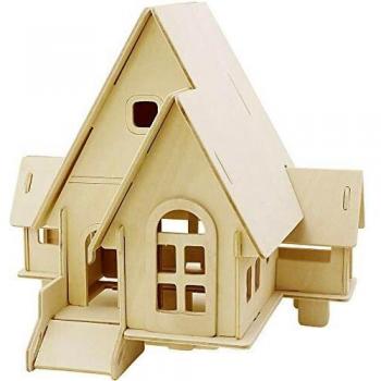 Kit de Construcción 3D en Madera - Casa con Garaje y Rampa, 22,5x17,5x20,5 cm, Triplex