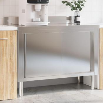 Mesa de trabajo de cocina con puertas correderas de acero inoxidable vidaXL