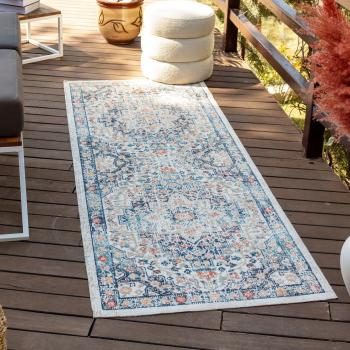 Surya - Alfombra de Exterior Vintage Oriental Azul y Beige 80 x 220 cm