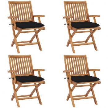 Folding Garden Chairs with Cushions - 4 pcs Solid Teak Wood