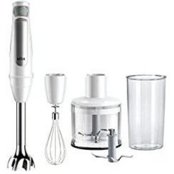 Braun MultiQuick 7 Batidora de Brazo, Control de Salpicaduras, Piezas Aptas para Lavavajillas, Bol de Plástico sin BPA de 600ml, Batidor, Picadora de 500ml, Cuchilla para Hielo, MQ7035I, 1000W, Blanco