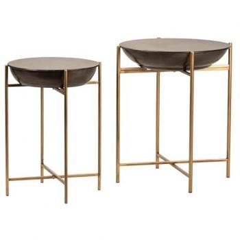 Set de 2 Mesas Auxiliares de Metal Adda Home - Diseño Elegante - Color Marrón/Dorado - Dimensiones: 52x52x61 cm y 41x41x56 cm - Alta Calidad