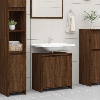 Armario de baño de madera contrachapada marrón roble 60x33x61 cm