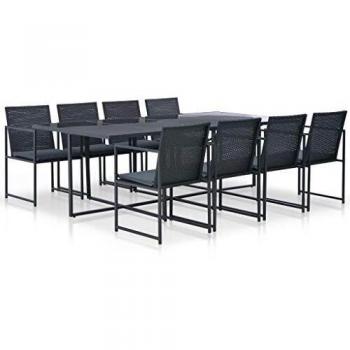 9-Piece Black Poly Rattan Patio Dining Set with Cushions