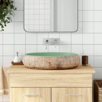 Lavabo sobre encimera ovalado cerámica verde marrón 59x40x15 cm