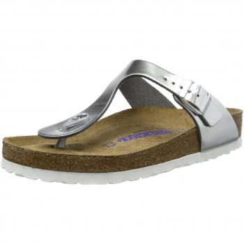 Sandalias Birkenstock Gizeh SFB Soft, color plateado, para mujer, ajuste normal