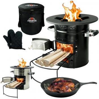 Horno de Camping Arebos Rocket con Sartén Grill y Función Barbacoa