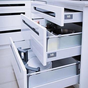 SOTECH Sistema de Cajón SO-BOX Gris Alto 199 mm Profundidad 450 mm con varilla lateral Capacidad de cargo hasta 40 kg Soft-Close