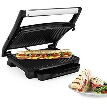 Princess 112415 Grill para bocadillos con tapa flotante y plancha, Se puede guardar en vertical u horizontal, superficie de la parrilla 30 x 24 cm, bandeja recoge grasa, 2000 W