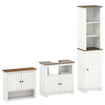 Conjunto de baño Kleankin incluye 1 mueble para debajo del lavabo, 1 armario alto de baño y 1 armario de pared para baño estilo clásico blanco, bicolor, dimensiones 39.5 x 30 x