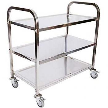 Carro de servicio de acero inoxidable 3 niveles con frenos, capacidad máxima 150kg - Carrito de cocina y té