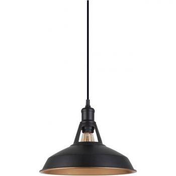 Lámpara colgante industrial y retro Freya Black - Lámpara colgante negra de estilo industrial y retro, 1 luz, pantalla negra dorada, casquillo E27