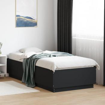 Cama con luces LED de madera multicapa negra 90x200 cm