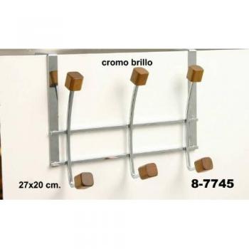 DonRegaloWeb - Percha para colgar de la puerta con 3 ganchos en metal cromado y pomos en color marron.