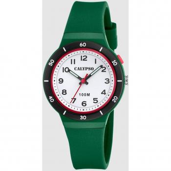 Reloj Calypso Sweet Time K5848/4 Blanco Unisex con caja de resina, correa de caucho blanco, resistencia al agua hasta 50 metros, esfera analógica con números grandes y diseño colorido