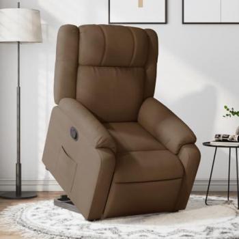 Sillón reclinable elevable de tela marrón con respaldo, reposabrazos y asiento ajustable para relax y descanso