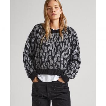 Jersey Faiza negro Pepe Jeans - Elegante jersey de mujer con estampado animal print y cuello redondo