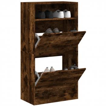 Zapatero de madera de ingeniería color marrón roble ahumado 60x34x116 cm