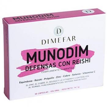 Dimefar - Munodim - Defensas + Inmunidad - Equinácea + Reishi + Própolis + Vitamina C + Zn + Cu + Se, 30 Cápsulas | Refuerza Defensas | Sistema Inmunitario