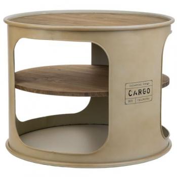 Mesa auxiliar gris de metal y madera de abeto con estante impreso 60 x 60 x 47 cm - Alexandra House Living