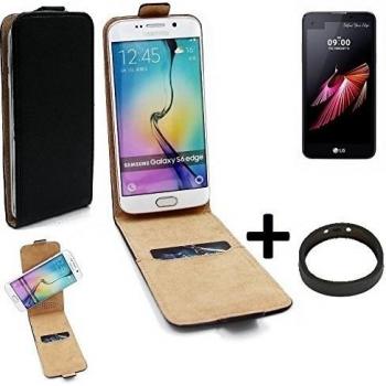 TOP SET: Caso Smartphone para LG Electronics X screen cubierta del estilo del tirón 360°, negro + anillo protector, cubierta del tirón - K-S-Trade