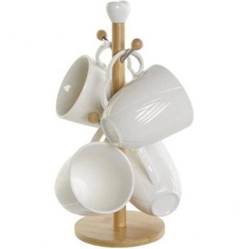 Mug set 5 porcelana bambú 13x13x31 350ml blanco