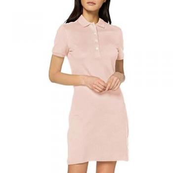 Vestido Polo Lacoste en Piqué de Algodón Stretch, Manga Corta, Cuello Polo Acanalado con Cuatro Botones, Color Rosa Claro, Talla 40