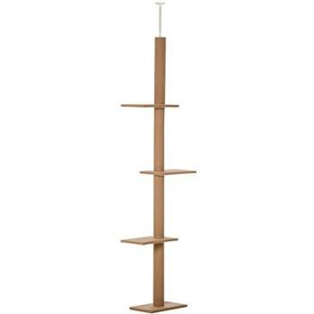 PawHut Árbol para Gatos del Suelo al Techo 43x27x228-260 cm Torre para Gatos con Altura Ajustable 4 Plataformas Espaciosas y Poste de Sisal Marrón