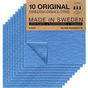 SUPERSCANDI | Bayeta Sueca Super Absorbente, Reutilizable Y Ecologica | Paños De Cocina Biodegradables De Celulosa Y Algodón | Bayeta Cocina | Trapo Cocina, Limpieza | Pack x10, Azul