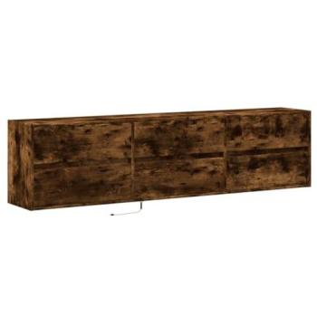 Mueble TV Multimedia con Estante, Buffet de Pared, Roble Ahumado, LED RGB, 180 x 31 x 45 cm