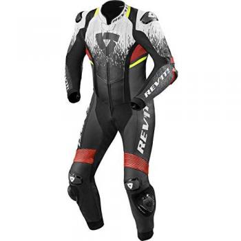 REV'IT! Mono de cuero Quantum 2 Blanco-Rojo Neón - Traje de motocicleta de una pieza, color blanco y rojo neón, talla 46