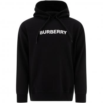 Burberry Men's Black Logo Cotton Hoodie - Size Medium with Elasticated Cuffs