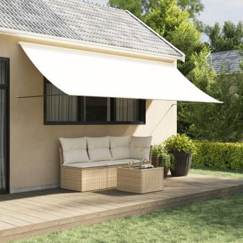 Toldo retráctil de tela y acero crema 400x150 cm con protección UV para terraza, patio, exterior y jardín