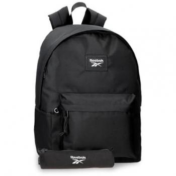 Mochila Reebok Brooklyn 21L con estuche negro, dimensiones 31,5x45x15 cms, fabricada en poliéster