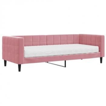 Sofá cama con colchón terciopelo rosa 80x200 cm